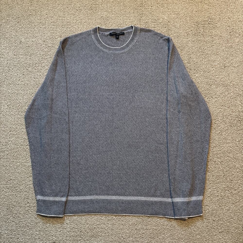 Robert Barakett Men's Sz L Kaede Blue Cotton Knit Crewneck Pullover Sweater